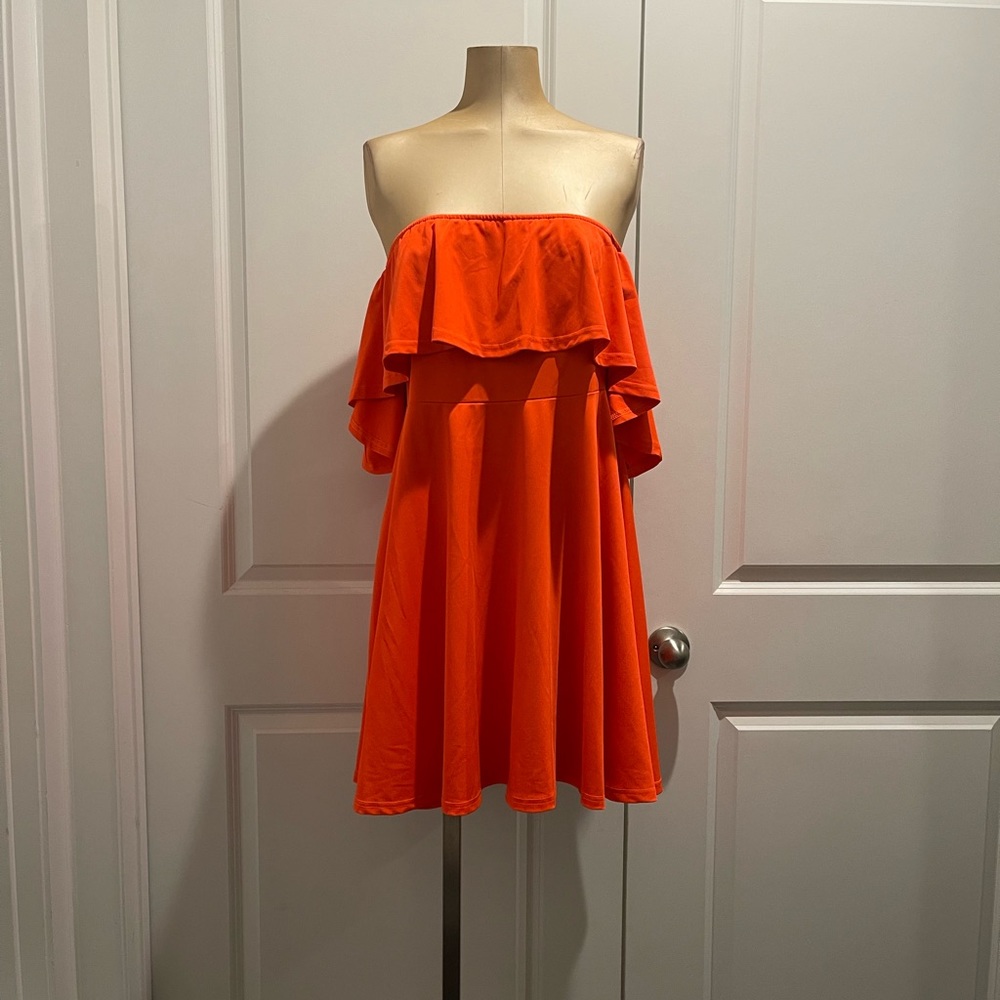 Orange off the shoulder dress